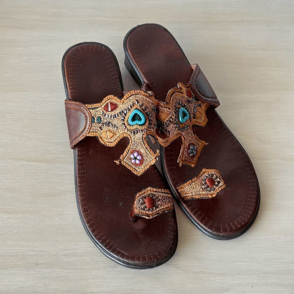 Embroidered Vintage Embellished Toe-Ring Sandals Size 7/7.5 - Picture 10 of 13